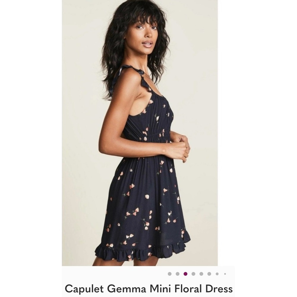 Capulet Gemma Mini Dress Tulip Floral‎ Dark Blue Sleeveless Smocked  Ruffle xs
